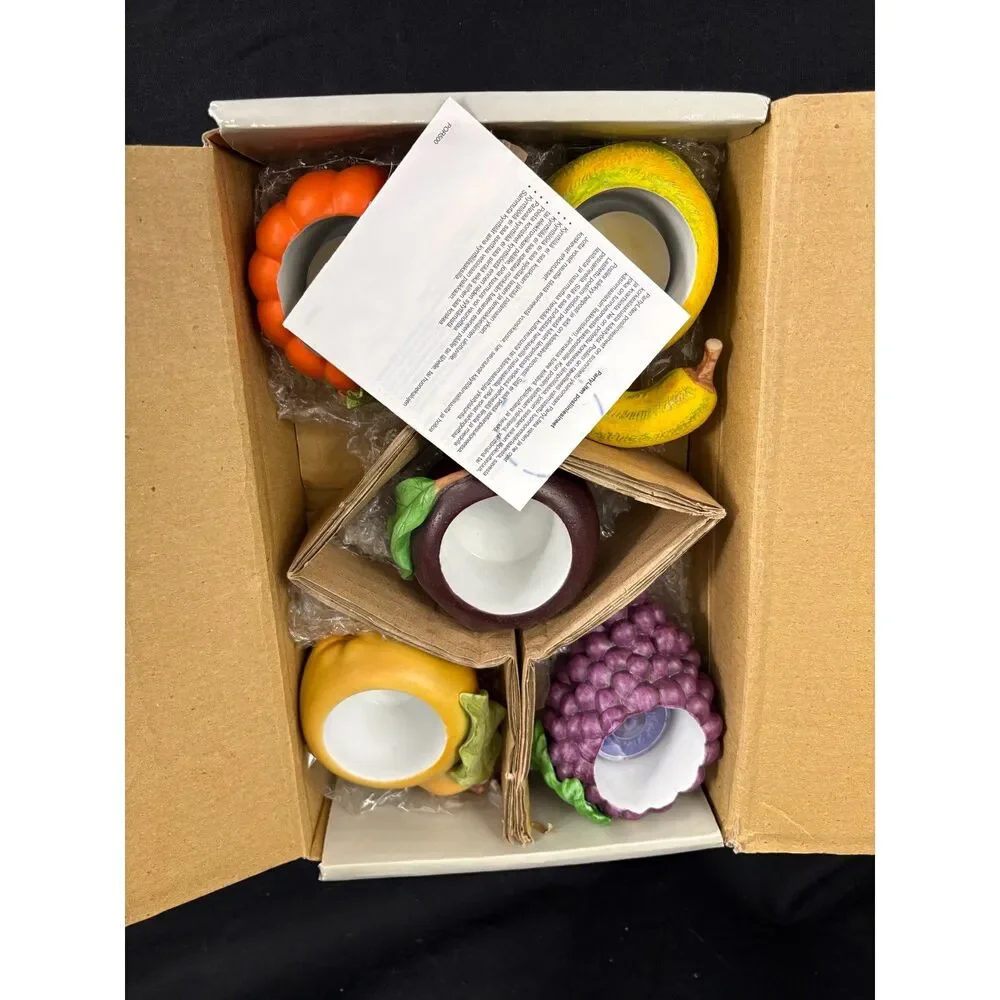 Vintage 2001 PartyLite Harvest Medley P7258 5 Pc Fruit Votive Candle Holders Box